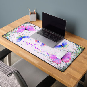 Flying Colourful Butterflies Custom Name Desk Mat