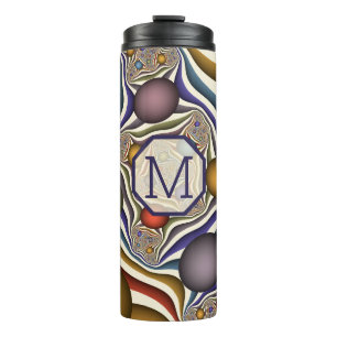 Flying, Colourful Modern Abstract Fractal Monogram Thermal Tumbler