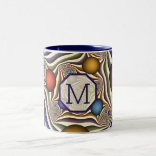 Flying, Colourful Modern Abstract Fractal Monogram Two-Tone Coffee Mug