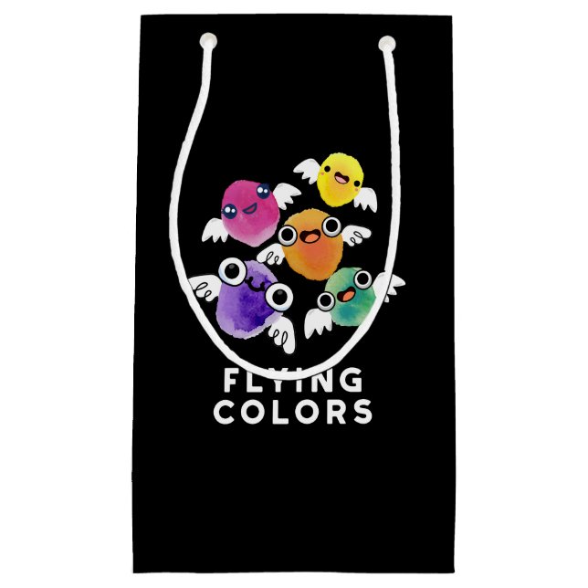 Flying Colours Funny Colourful Wings Pun Dark BG Small Gift Bag (Front)