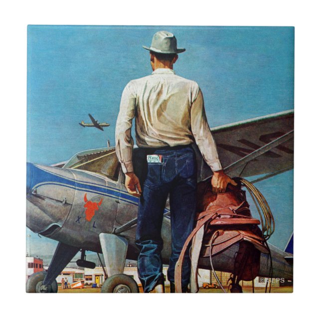 Flying Cowboy by Mead Schaeffer Ceramic Tile (Front)