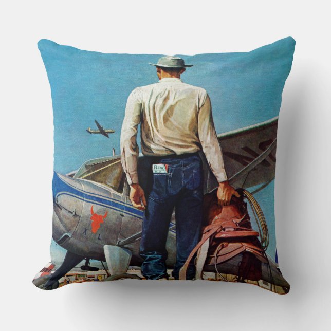 Flying Cowboy by Mead Schaeffer Cushion (Front)