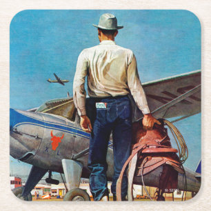 Flying Cowboy by Mead Schaeffer Square Paper Coaster