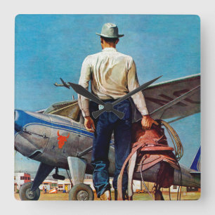Flying Cowboy by Mead Schaeffer Square Wall Clock