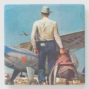 Flying Cowboy by Mead Schaeffer Stone Coaster