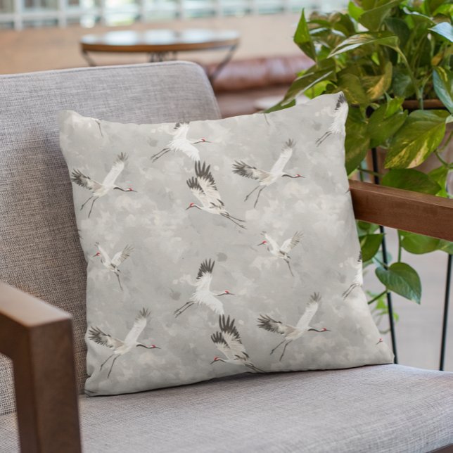 Flying Crane Bird Grey  Cushion (Creator Uploaded)