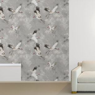 Flying Crane Bird Grey  Wallpaper