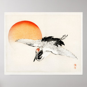 Flying crane by Kōno Bairei (1844-1895) Poster