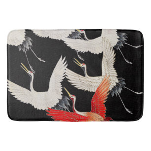 Flying Cranes: Japanese Bird Kimono Art Bath Mat