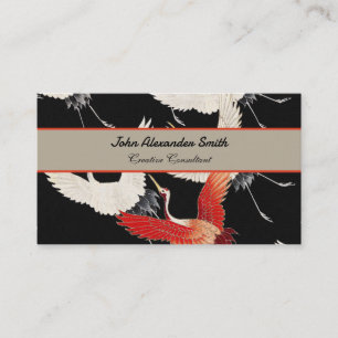Flying Cranes Japanese Bird Kimono Art Business Card