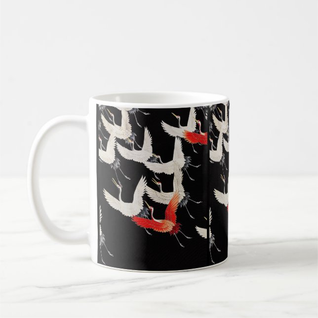 Flying Cranes: Japanese Bird Kimono Art Coffee Mug (Left)