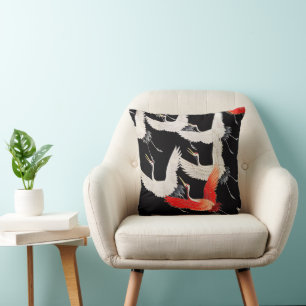 Flying Cranes: Japanese Bird Kimono Art Cushion