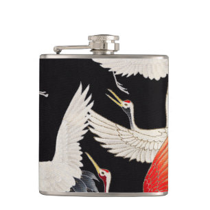 Flying Cranes: Japanese Bird Kimono Art Hip Flask