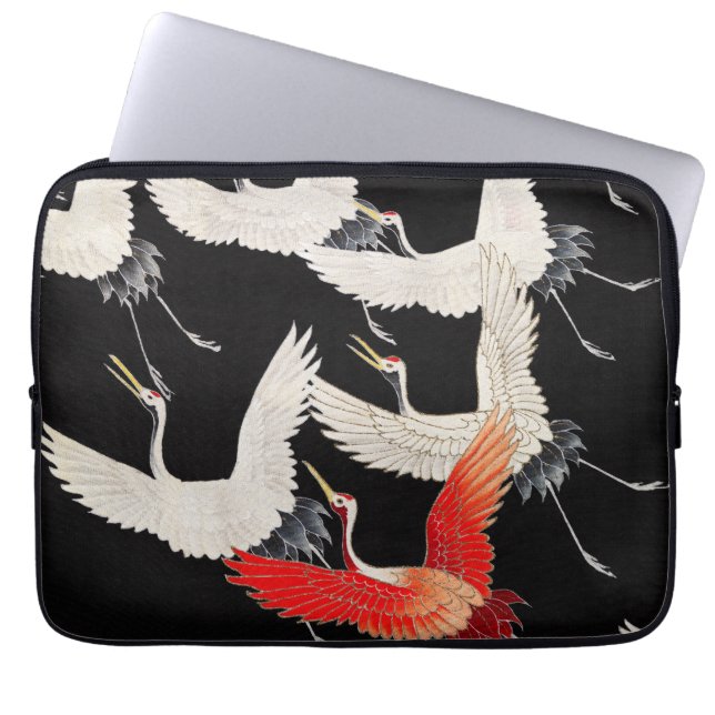 Flying Cranes: Japanese Bird Kimono Art Laptop Sleeve (Front)