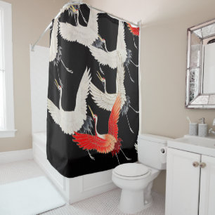 Flying Cranes: Japanese Bird Kimono Art Shower Curtain