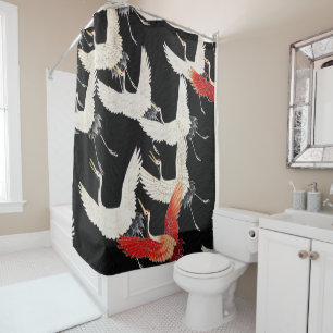 Flying Cranes,Japanese Bird Kimono Art Shower Curtain