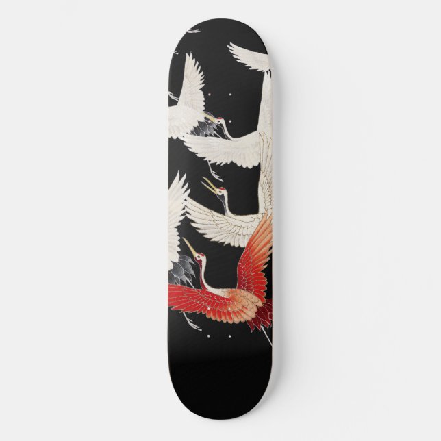 Flying Cranes,Japanese Bird Kimono Art Skateboard (Front)