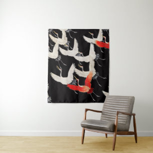 Flying Cranes: Japanese Bird Kimono Art Tapestry