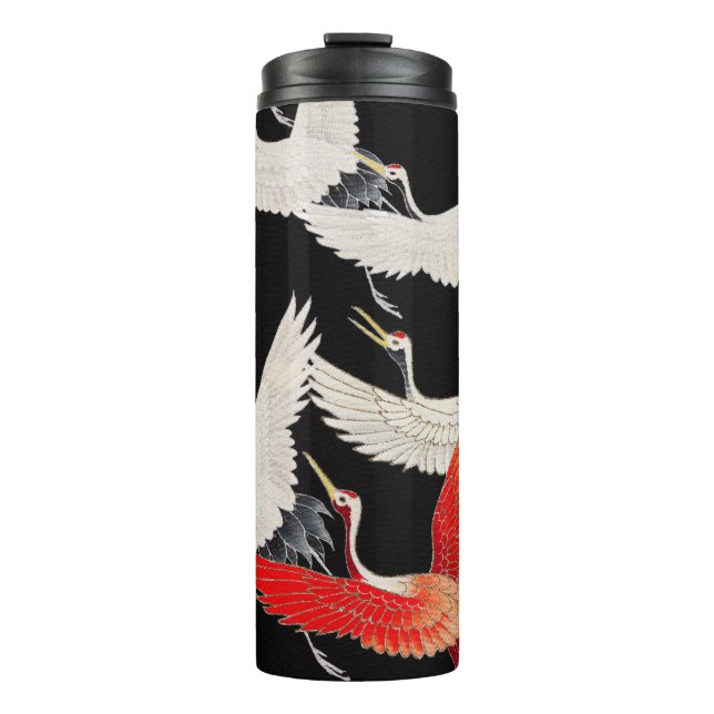 Flying Cranes: Japanese Bird Kimono Art Thermal Tumbler (Front)