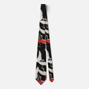 Flying Cranes Japanese Bird Kimono Art Tie