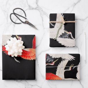 Flying Cranes: Japanese Bird Kimono Art Wrapping Paper Sheet