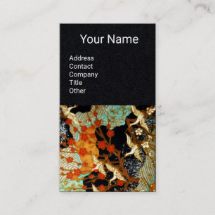 FLYING CRANES, SPRING FLOWERS Floral Black Paper Business Card