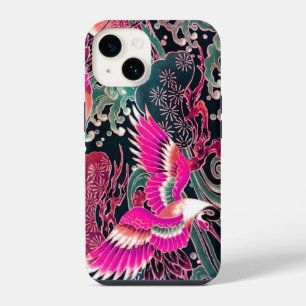 FLYING CRANES,WAVES,FLOWERS Pink Japanese Floral iPhone 14 Case