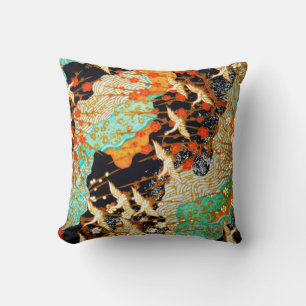 FLYING CRANES WITH SPRING FLOWERS Japanese Floral Cushion