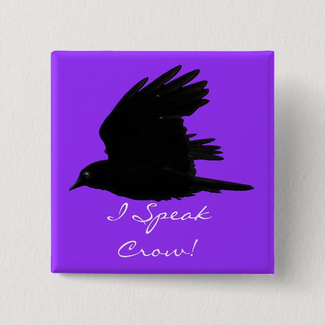 FLYING CROW I Speak Crow! Wildlife Bird Art 15 Cm Square Badge (Front)