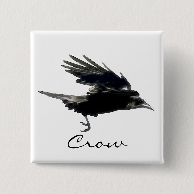 FLYING CROW Raven Wildlife Bird Art 15 Cm Square Badge (Front)
