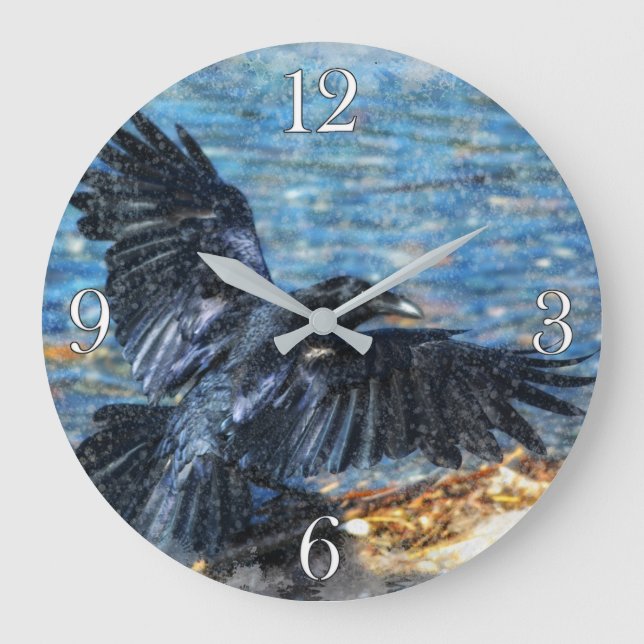 Flying Crow Wildlife-lovers Watercolour Art Clock (Front)