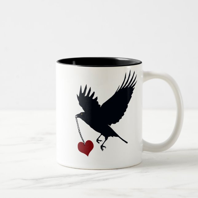 Flying Crow With Stolen Heart Two-Tone Coffee Mug (Right)