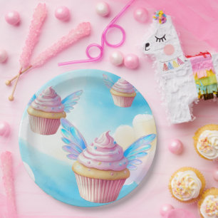 Flying Cupcakes in The Sky Paper Plate