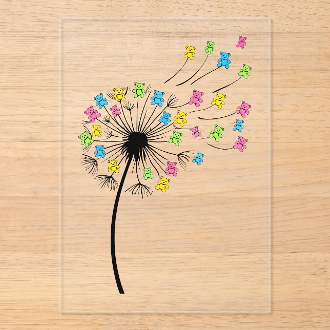 Flying cute bears dandelion flow acrylic invitations (Front)