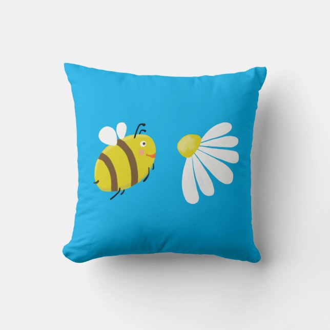 Flying cute bee with flower daisy. cushion (Front)