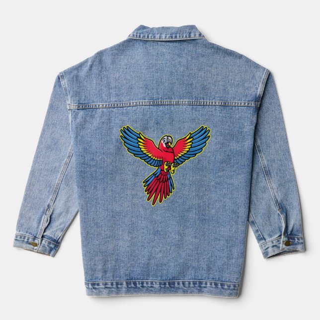 Flying Cute Colourful Parrot Tropic Exotic Bird Fo Denim Jacket (Back)