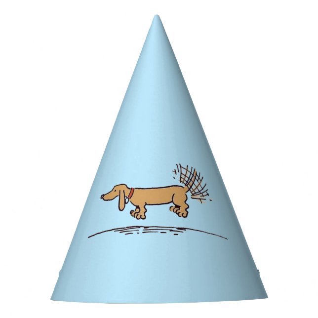 Flying Dachshund blue party hats (Front)