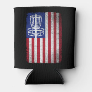 Flying Disc Golf Lover Men Women American Flag Can Cooler