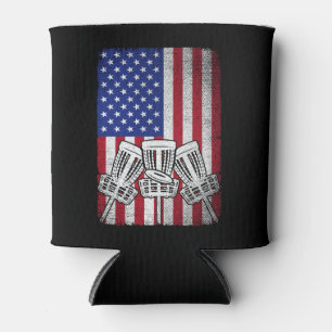 Flying Disc Golf Lover Men Women American Flag  Can Cooler