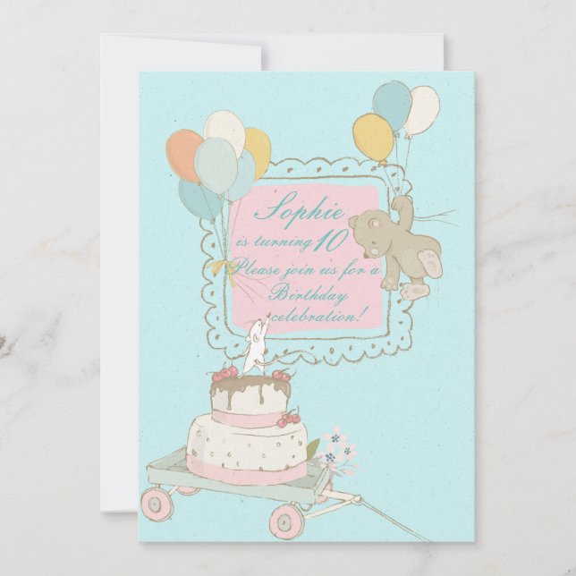 Flying dog and birds- Children Birthday Invitation (Front)