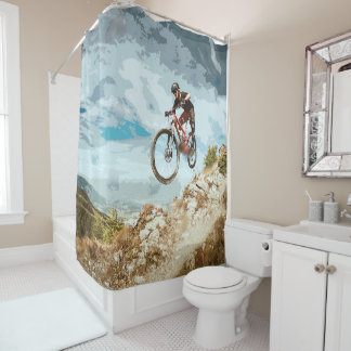 Flying Downhill on a Mountain Bike Shower Curtain