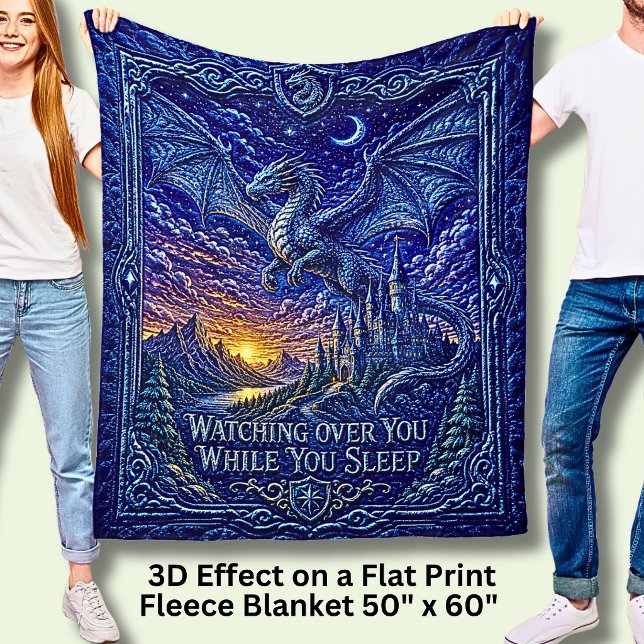 Flying Dragon Blue, Watching Over While Sleep, 3D  Fleece Blanket (Creator Uploaded)