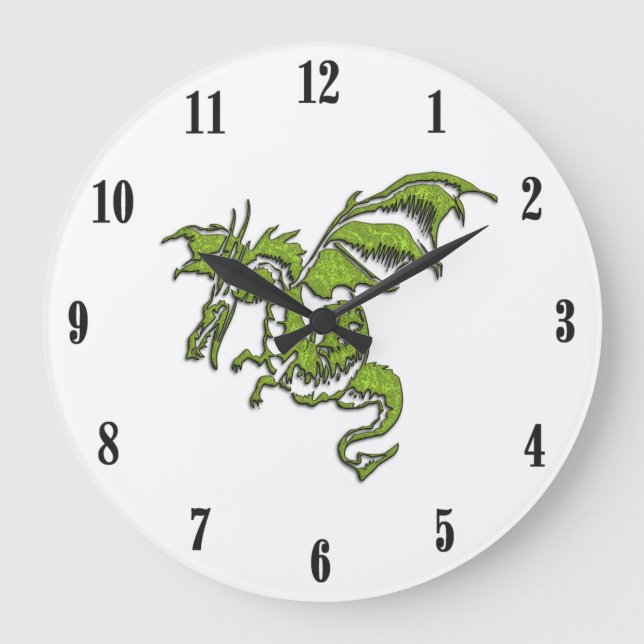 Flying Dragon Design Black Numbers Large Clock (Front)