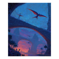 Flying Dragon Sunset Bridge Fantasy Art