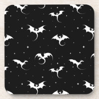 Flying dragons and stars on black background