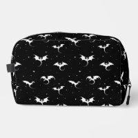 Flying dragons and stars on black background