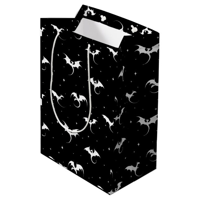 Flying dragons and stars on black background medium gift bag (Back Angled)