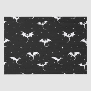 Flying dragons and stars on black background tissue paper