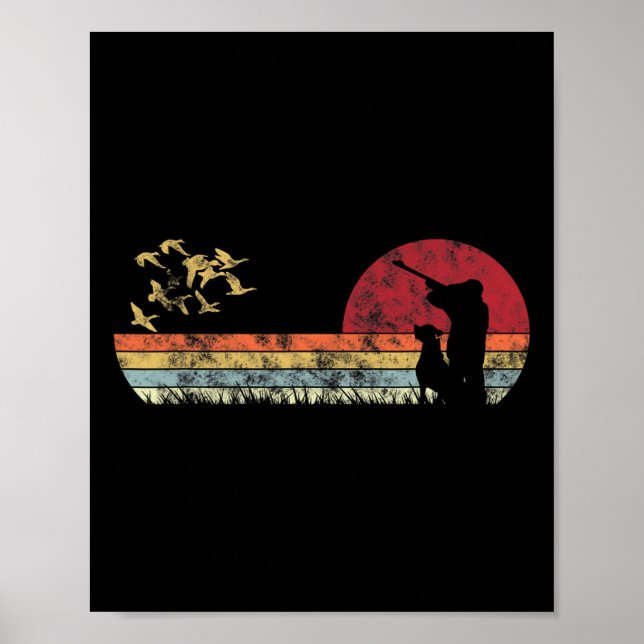 Flying Duck Hunting With Dog Retro Style  Poster (Front)