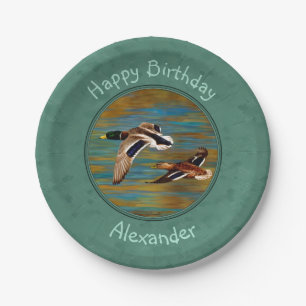 Flying Ducks Sea Mist Green Paper Plate